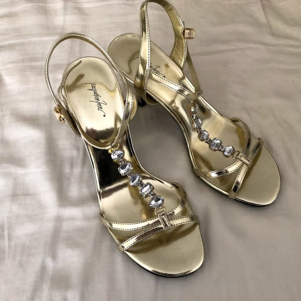 Jacqueline Ferrar Gold Rhinestone Heels Size 7